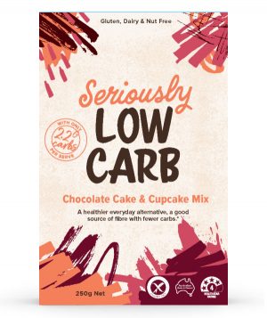 A box of Seriously Low Carb Chocolate Cake and Cupcake Mix