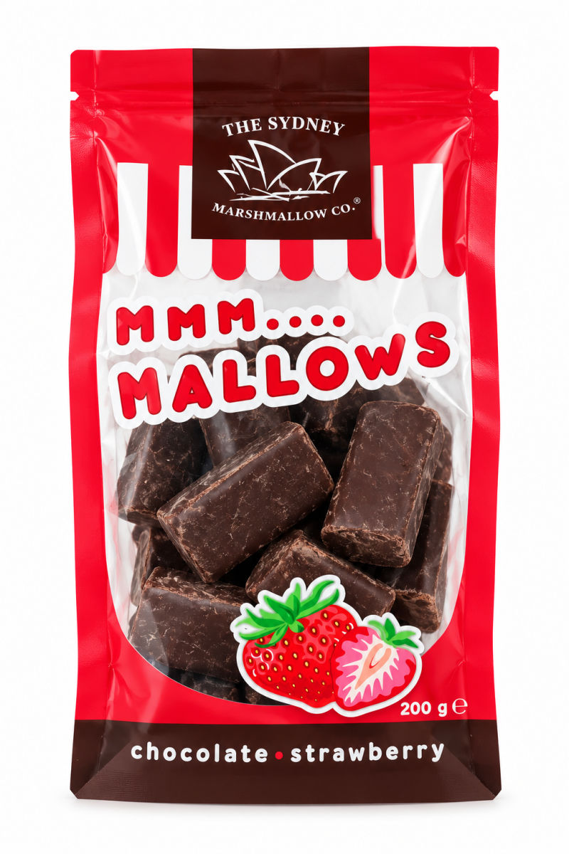 The Sydney Marshmallow Co Chocolate Strawberry Marshmallow 200g.